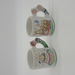 Vintage unbranded set of ceramic Easter mugs